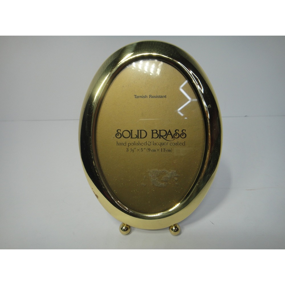 Solid Brass Oval Picture Frame 3.5x5 Polished Gold Tarnish Resistant Ball Feet